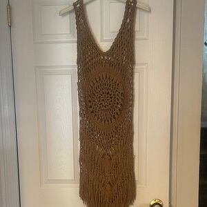 Fashion Nova Brown Crochet Fringe Dress